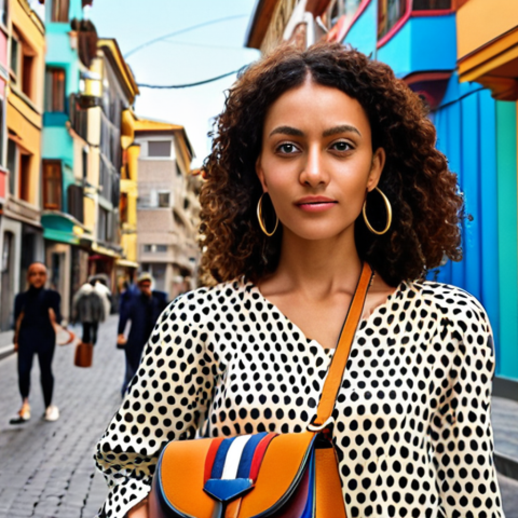 Loewe Puzzle Bag**

Prompt: A stylish woman in Ankara, Turkey, carrying a Loewe Puzzle bag in a modern, geometric design. She is wearing a chic outfit suitable for both the office and dinner. The background should be a bustling street scene in Istanbul with colorful buildings and people. Emphasize the bag's unique shape and high-quality leather.

**